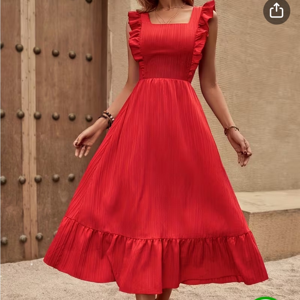 SHEIN Red Ruffle Midi Dress